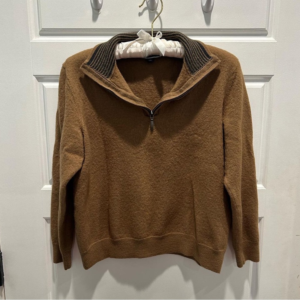 navy and brown/ tan quarter zip